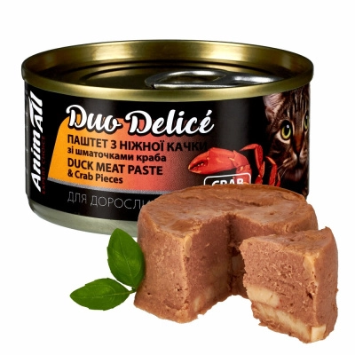 Консерви AnimAll Duo Delice для котів, паштет з качки та шматочками краба